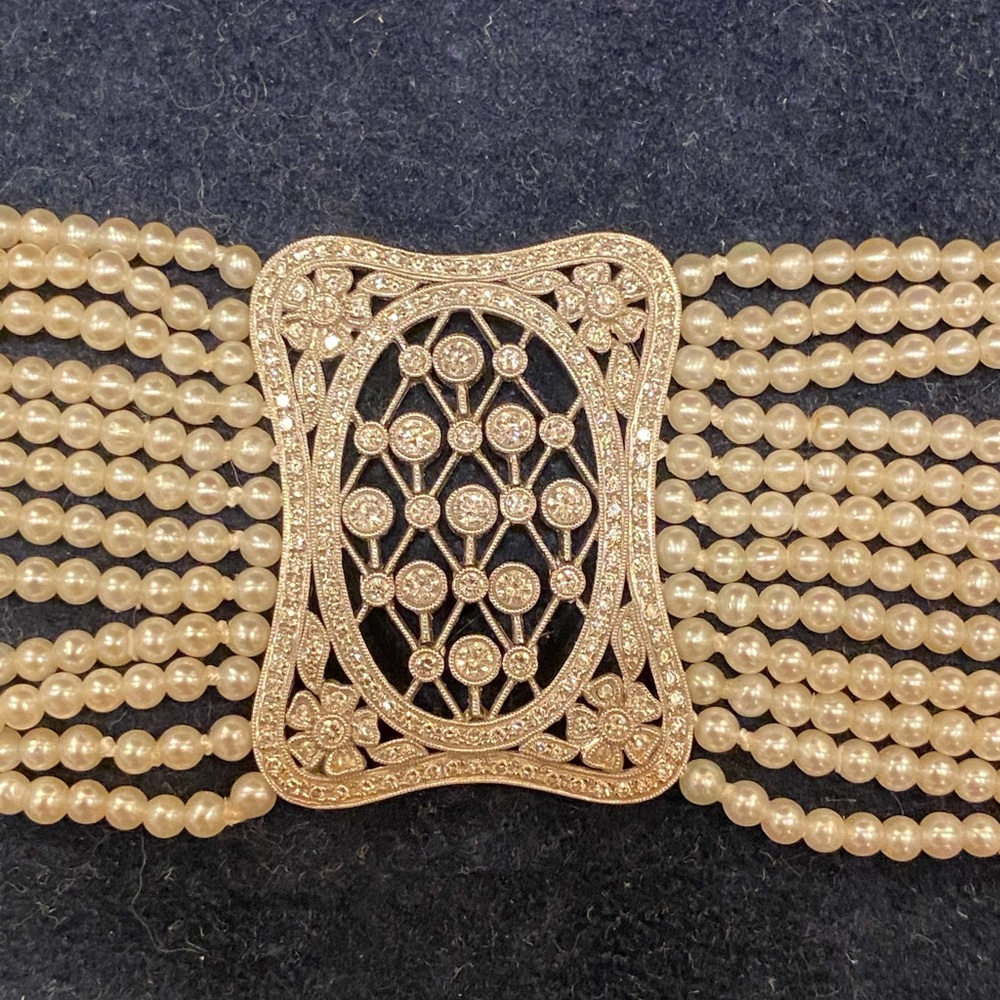 DIAMOND PLATINUM AND SEED PEARLS  CHOCKER - Picture 2 of 16